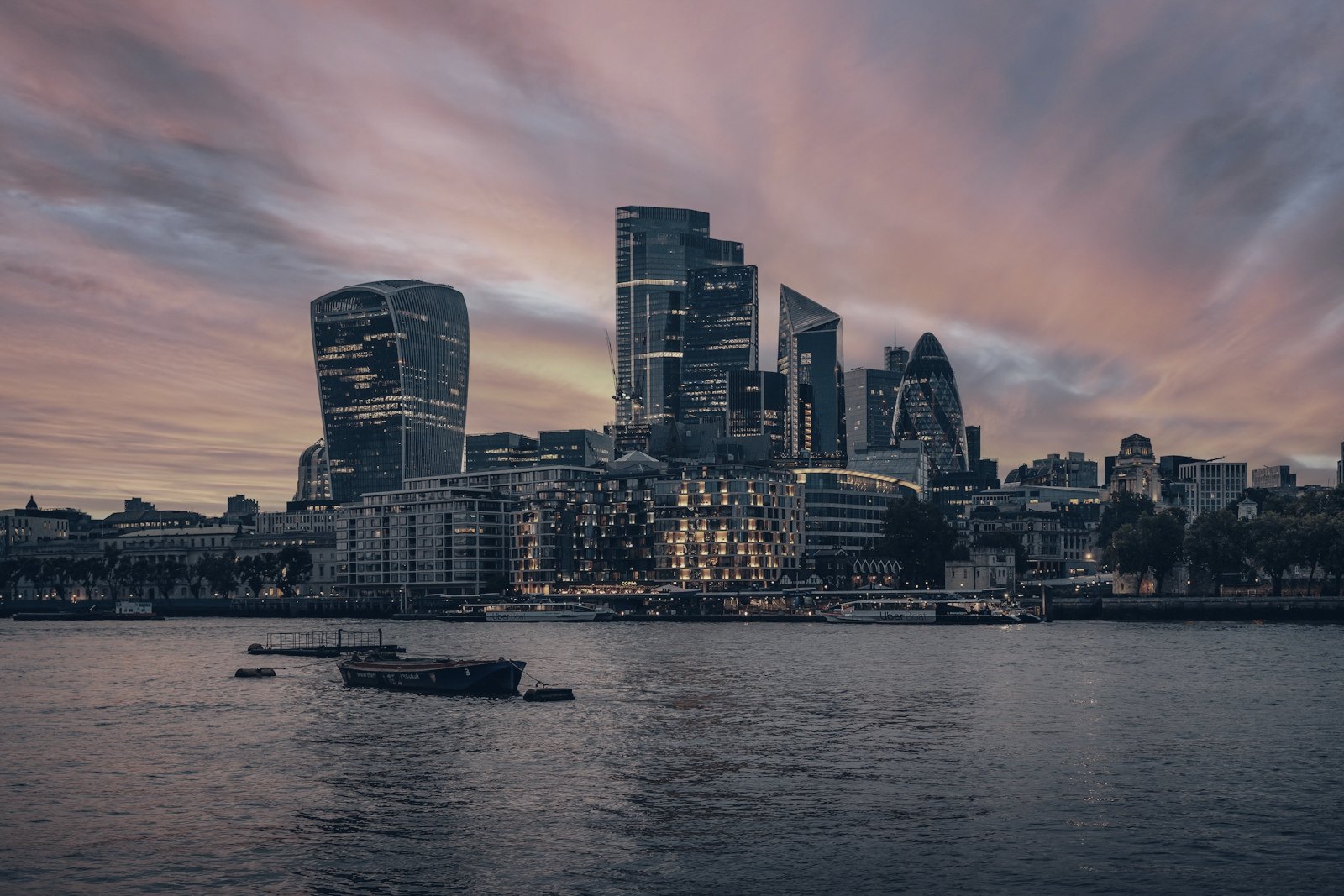 The London skyline at dusk